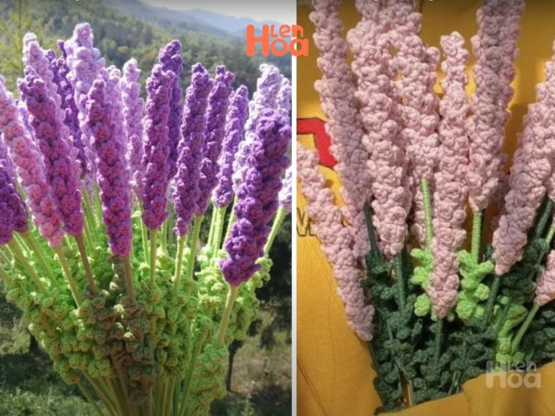 bó hoa lavender bằng len