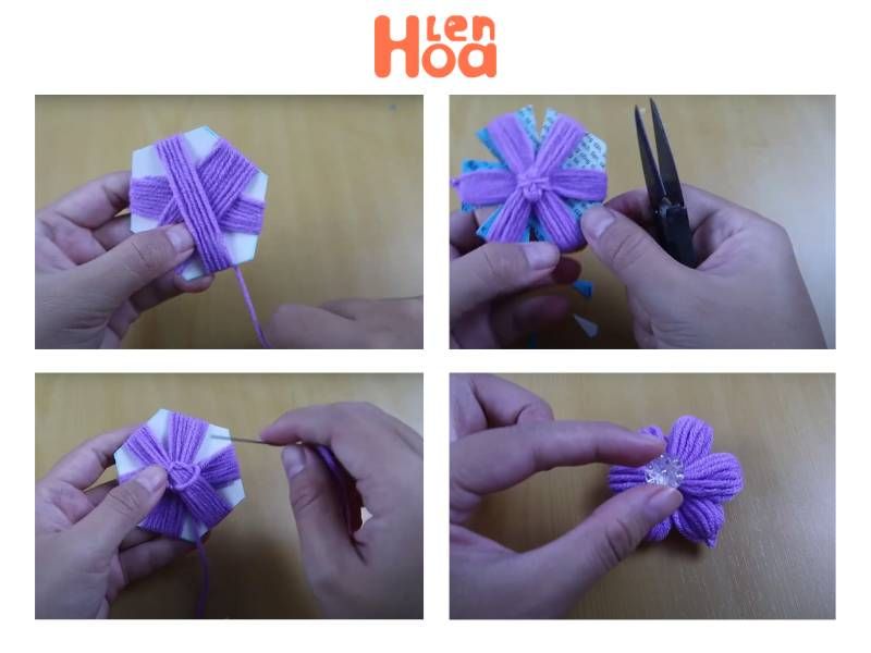 cách làm đồ handmade bằng len đơn giản, các bước làm hoa cúc
