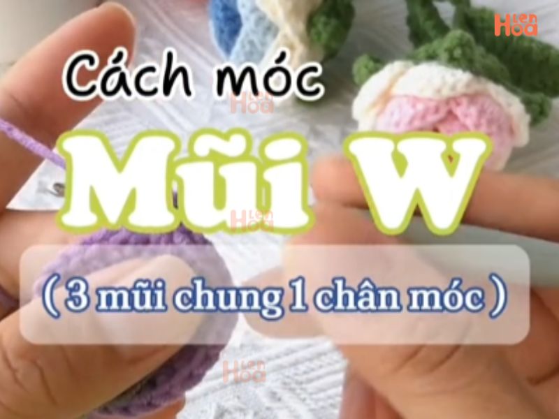 Mũi w trong móc len là mũi 3 mũi đơn chung một chân móc, hay còn có tên khác là mũi tăng hai