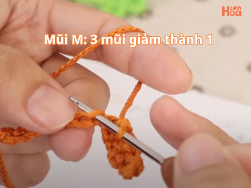 Mũi m trong móc len là mũi mút hay móc 3 mũi giảm thành 1