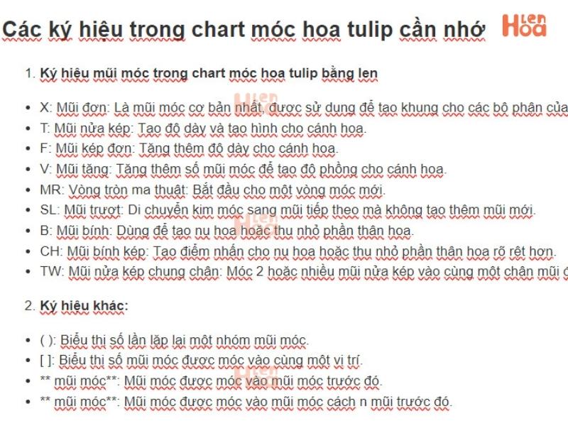 Việc nắm rõ các kí tự viết tắt trong chart móc len hoa tulip giúp bạn tiết kiệm thời gian và móc nhanh hơn