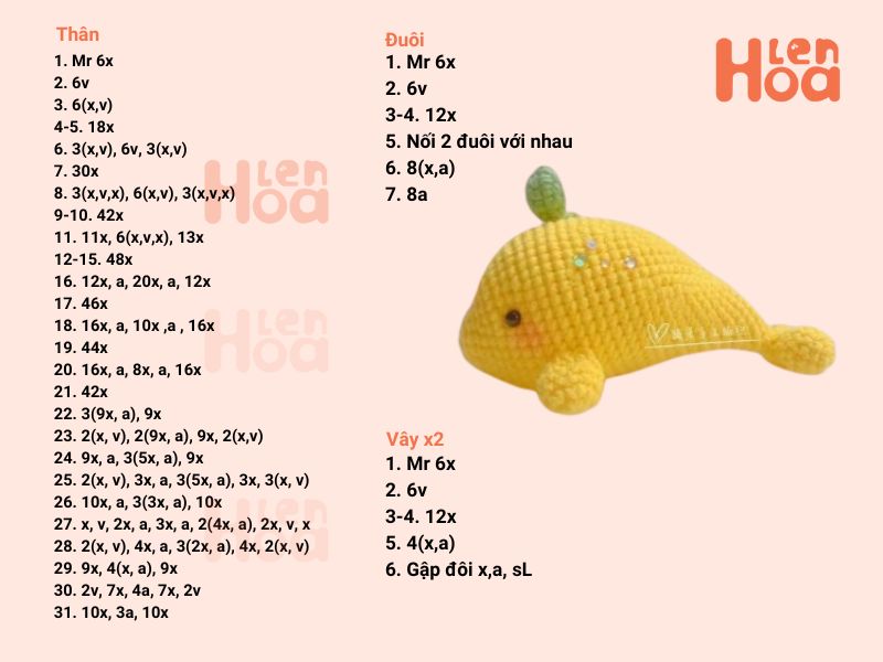 Chart móc cá heo bằng len